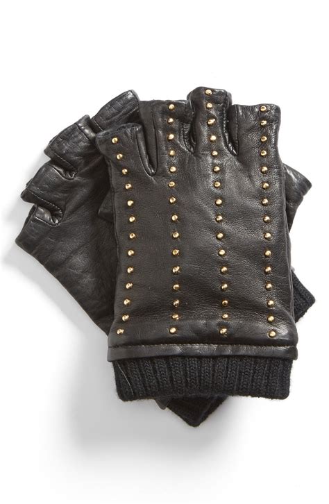 michael kors fingerless gloves studded|michael kors black leather gloves.